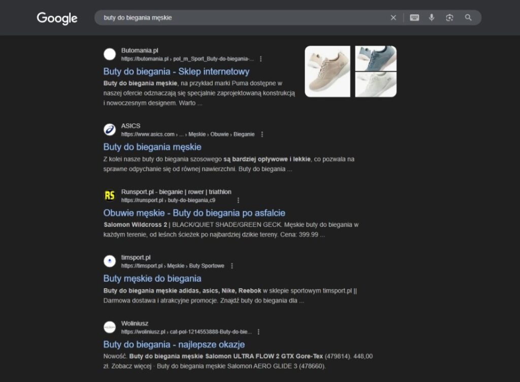 Six_blog_podgląd SERP Podgląd wyników wyszukiwania Google (SERP) z widocznymi treściami meta poszczególnych stron.