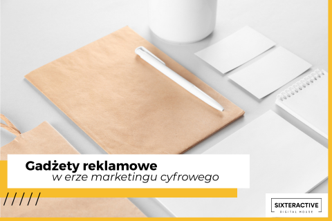 Różne gadżety reklamowe - notesy, długopis, kubek, kartki samoprzylepne, torebka.
