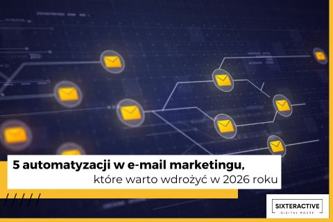 Ilustracja symbolizująca e-mail marketing - koperty powiązane ze sobą połączeniami - oraz tekst: 5 automatyzacji w e-mail marketingu, które warto wdrożyć w 2026 roku.